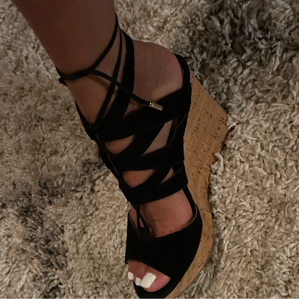 Black wedge heels. Size 8.